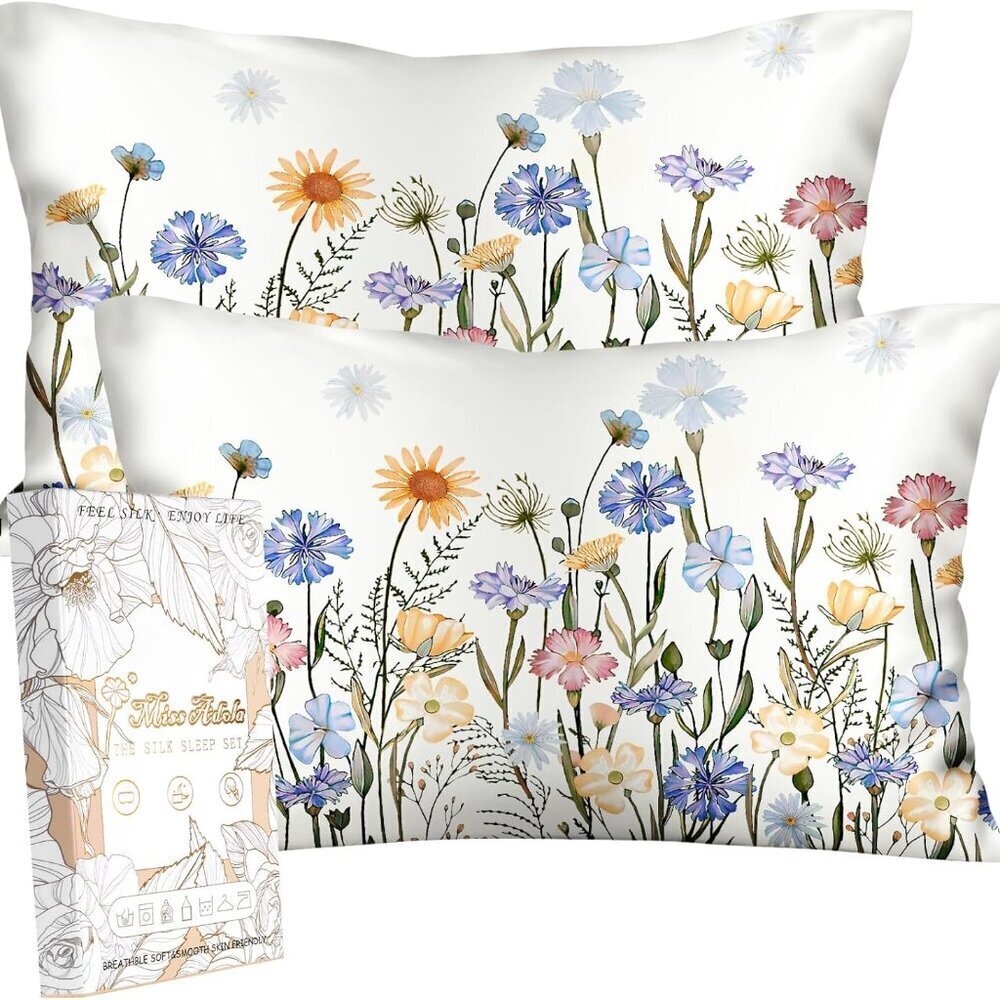 Elegant 2 Pack Silk Pillowcases 20x26 - Flower Pattern for Hair & Skin Care